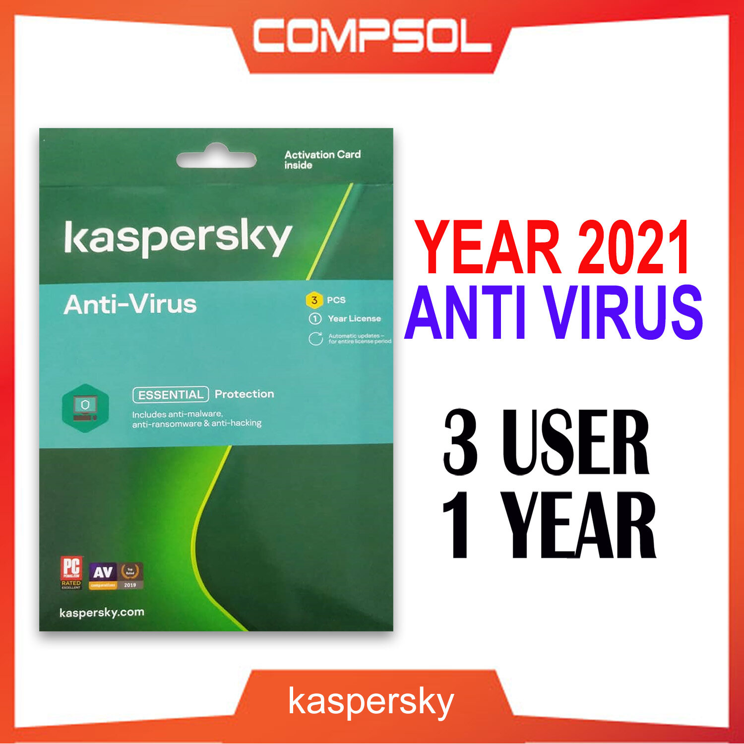 kaspersky antivirus 3 user / 2021 / 1 yea rs